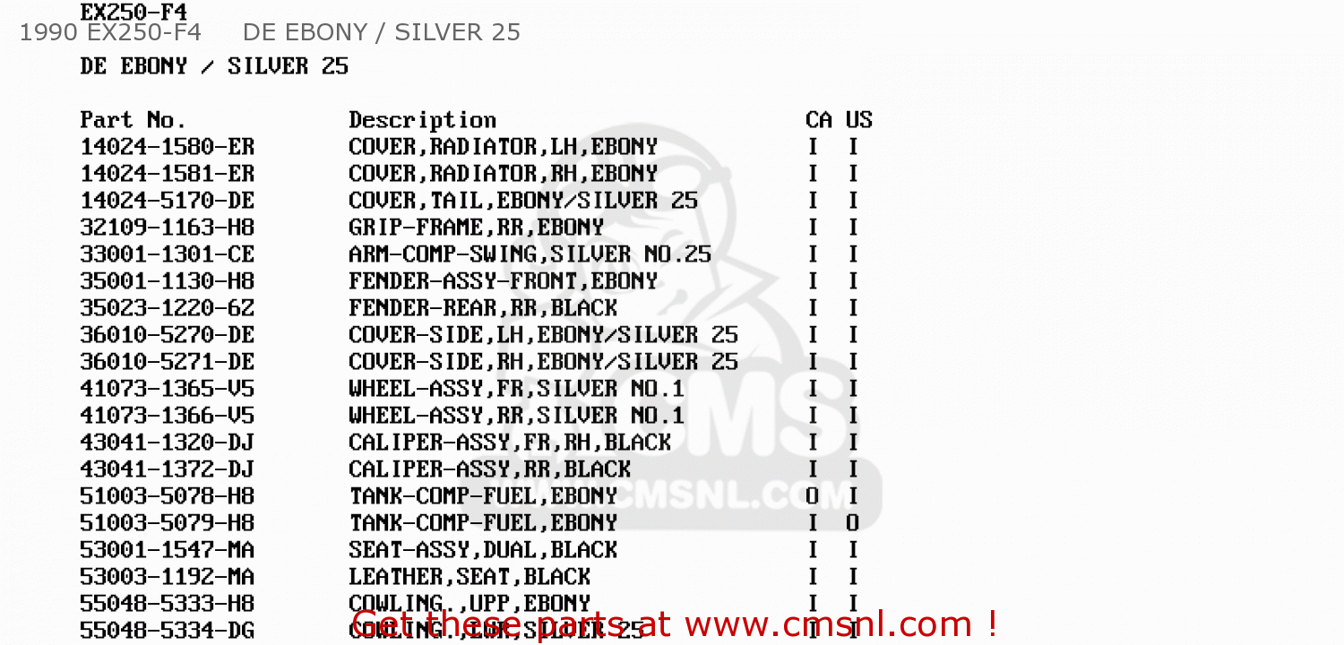 1990 EX250-F4     DE EBONY / SILVER 25 EX250F2 NINJA 250R 1988 USA CALIFORNIA CANADA