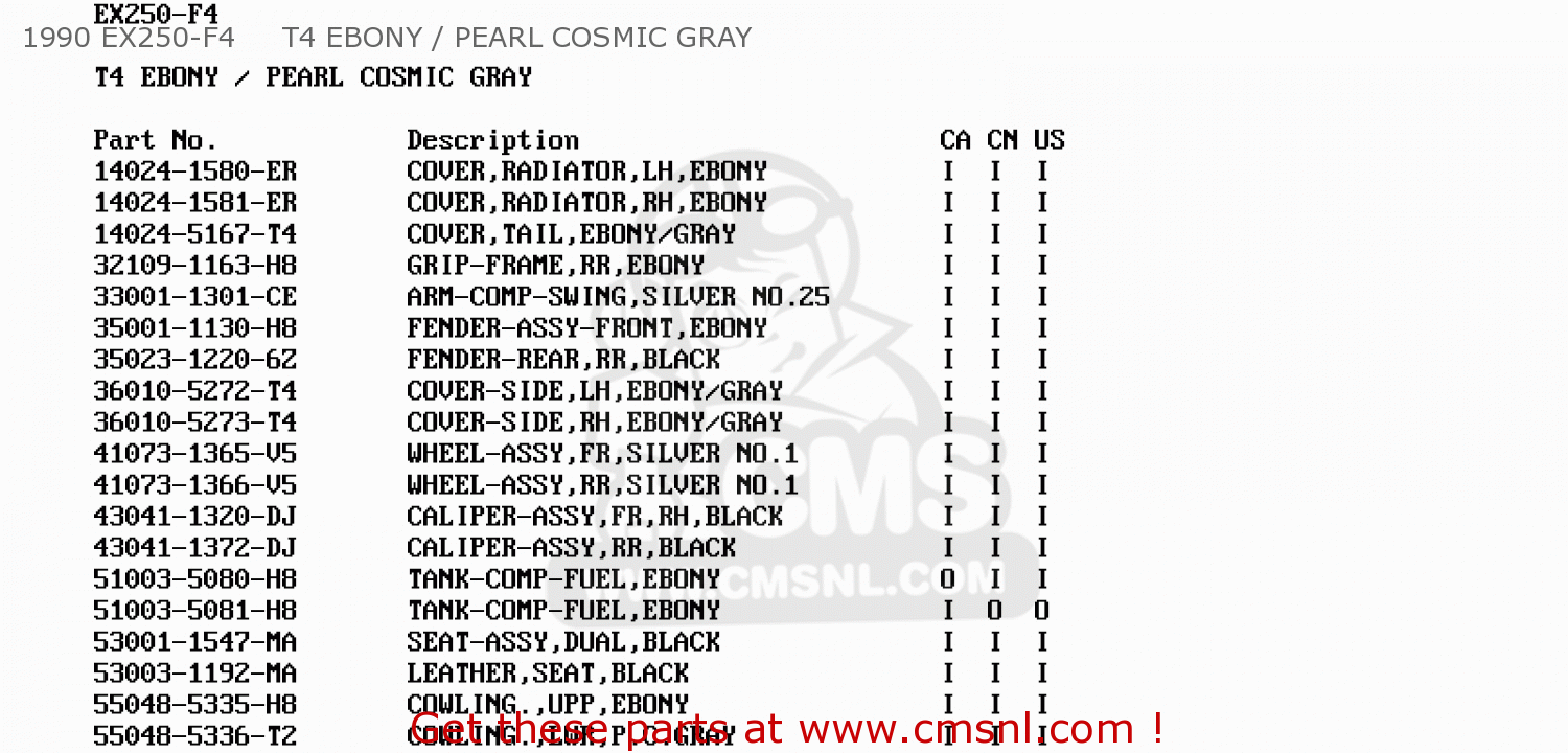 1990 EX250-F4     T4 EBONY / PEARL COSMIC GRAY EX250F2 NINJA 250R 1988 USA CALIFORNIA CANADA