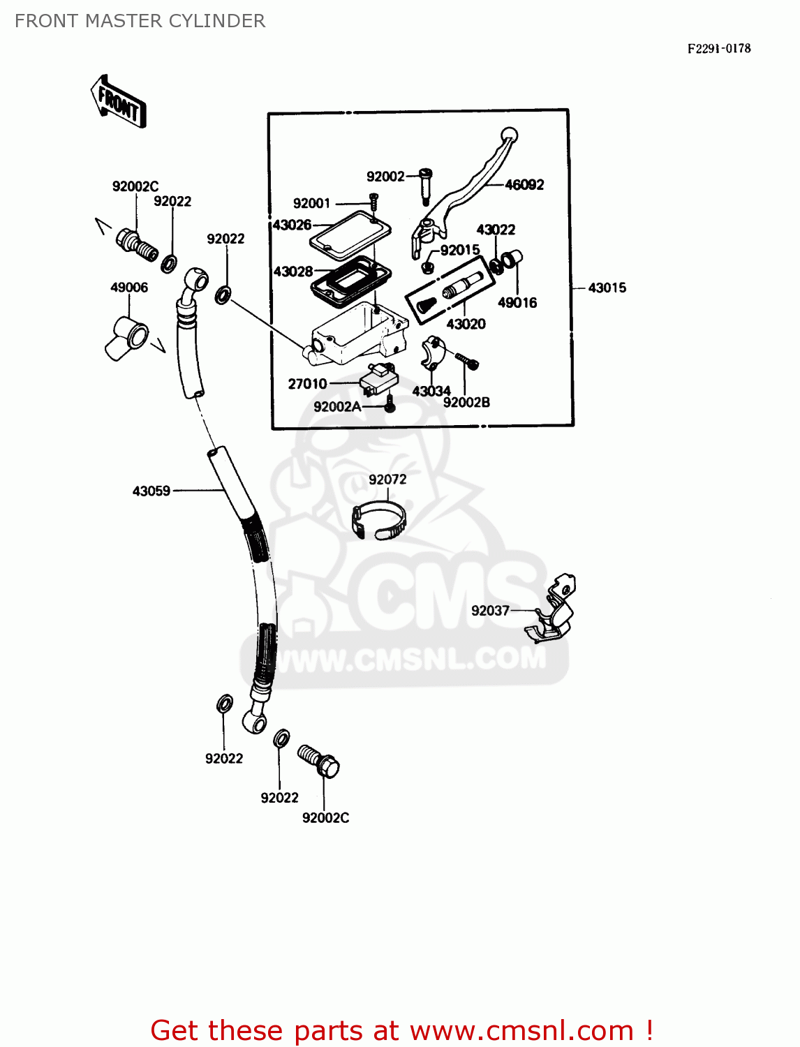 FRONT MASTER CYLINDER EX250F2 NINJA 250R 1988 USA CALIFORNIA CANADA