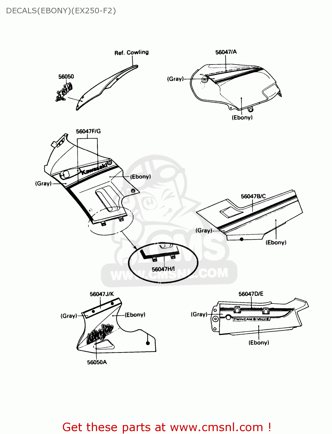 DECALS(EBONY)(EX250-F2) EX250F2 NINJA 250R 1988 USA CALIFORNIA CANADA
