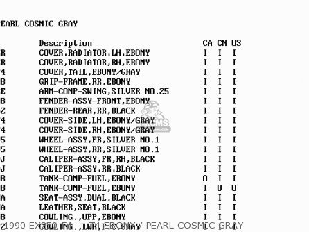 1990 EX250-F4     T4 EBONY / PEARL COSMIC GRAY - EX250F2 NINJA 250R 1988 USA CALIFORNIA CANADA