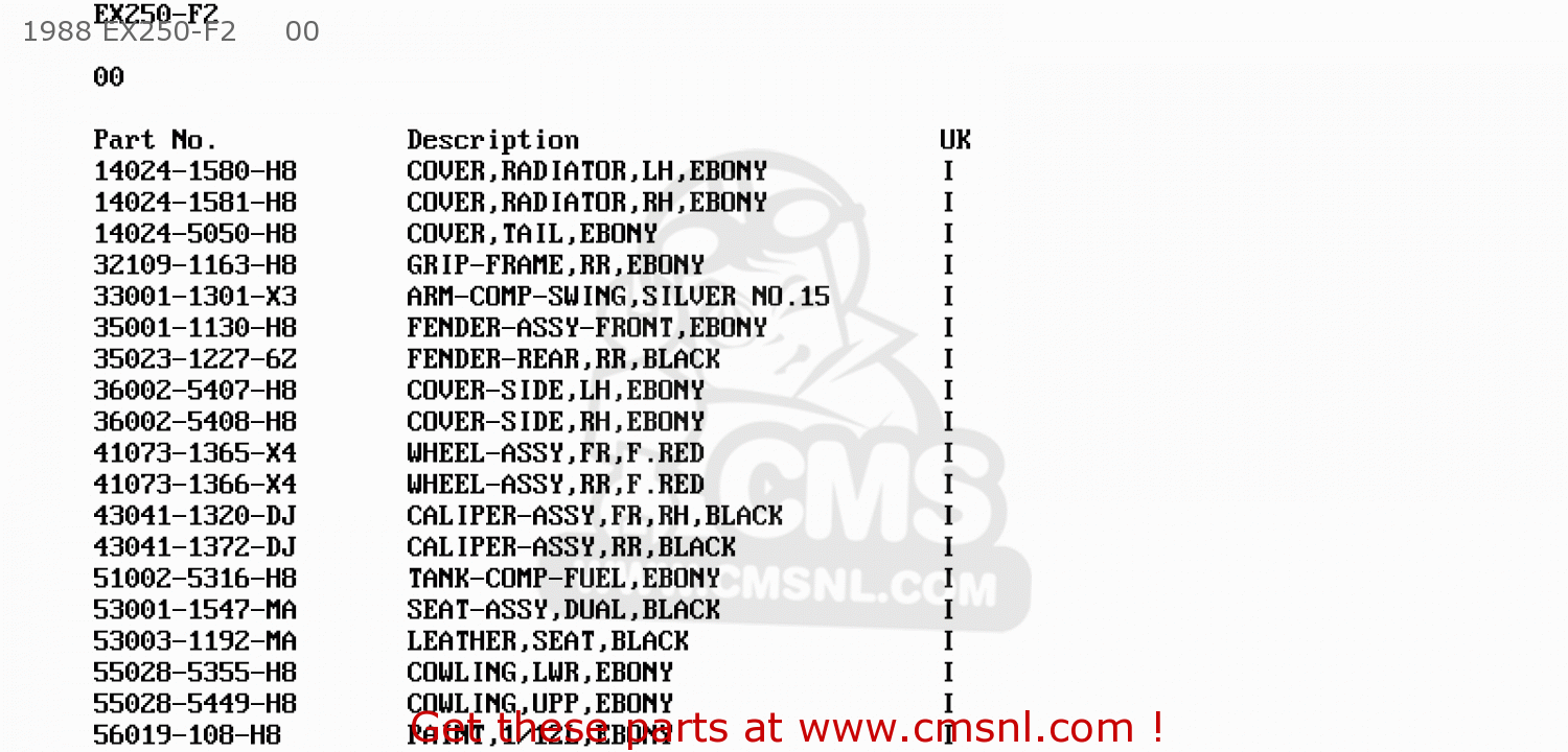 1988 EX250-F2     00 EX250F3 GPX250R 1989 EUROPE UK