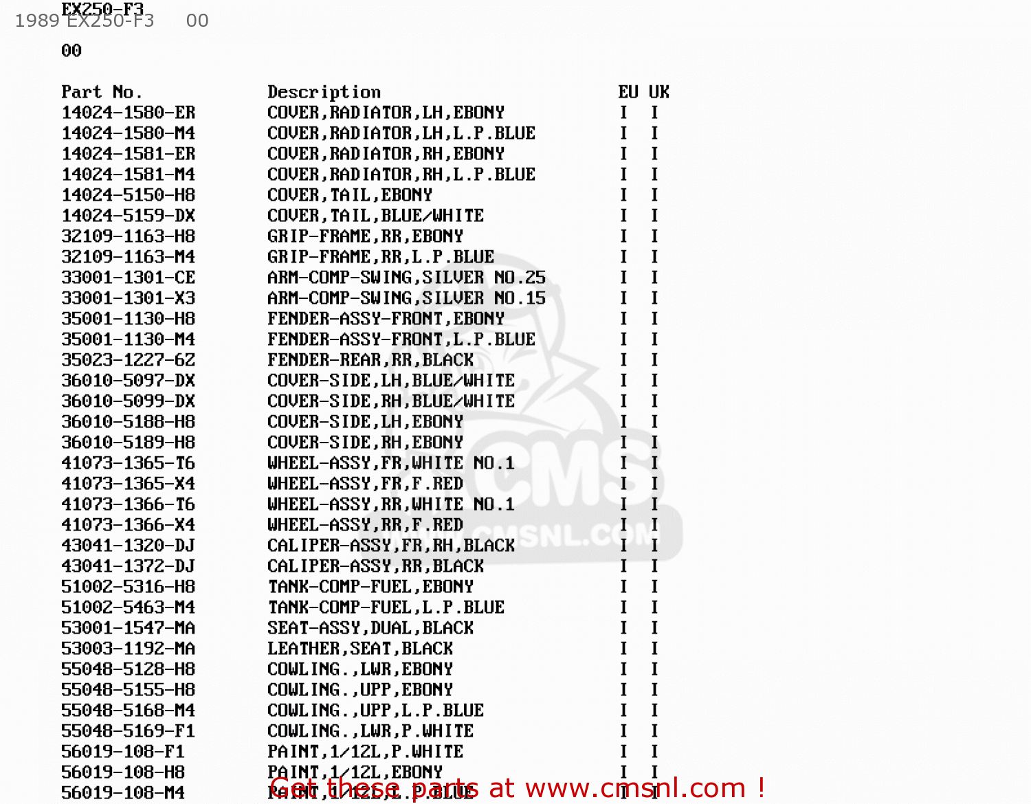 1989 EX250-F3     00 EX250F3 GPX250R 1989 EUROPE UK
