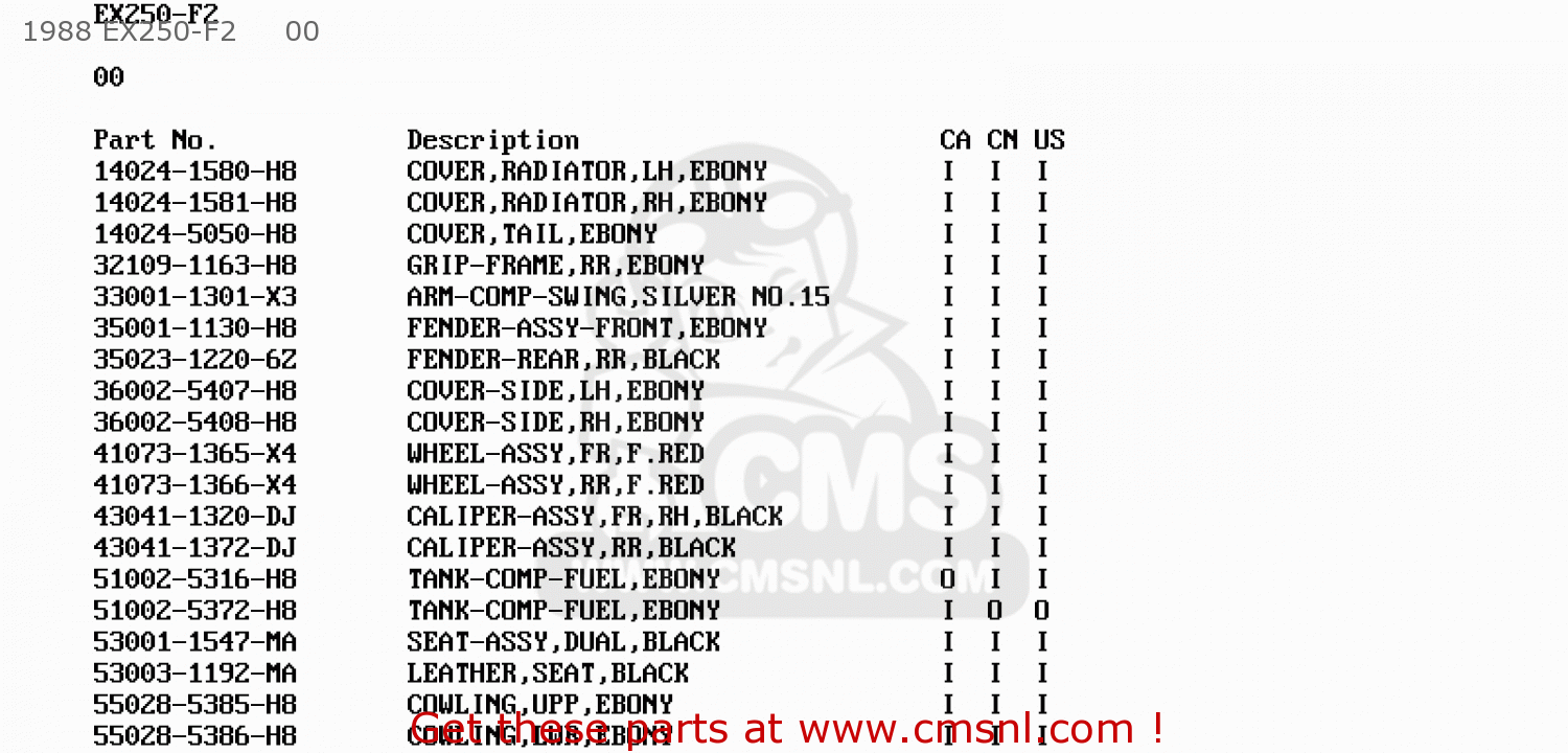 1988 EX250-F2     00 EX250F3 NINJA 250R 1989 USA CALIFORNIA CANADA