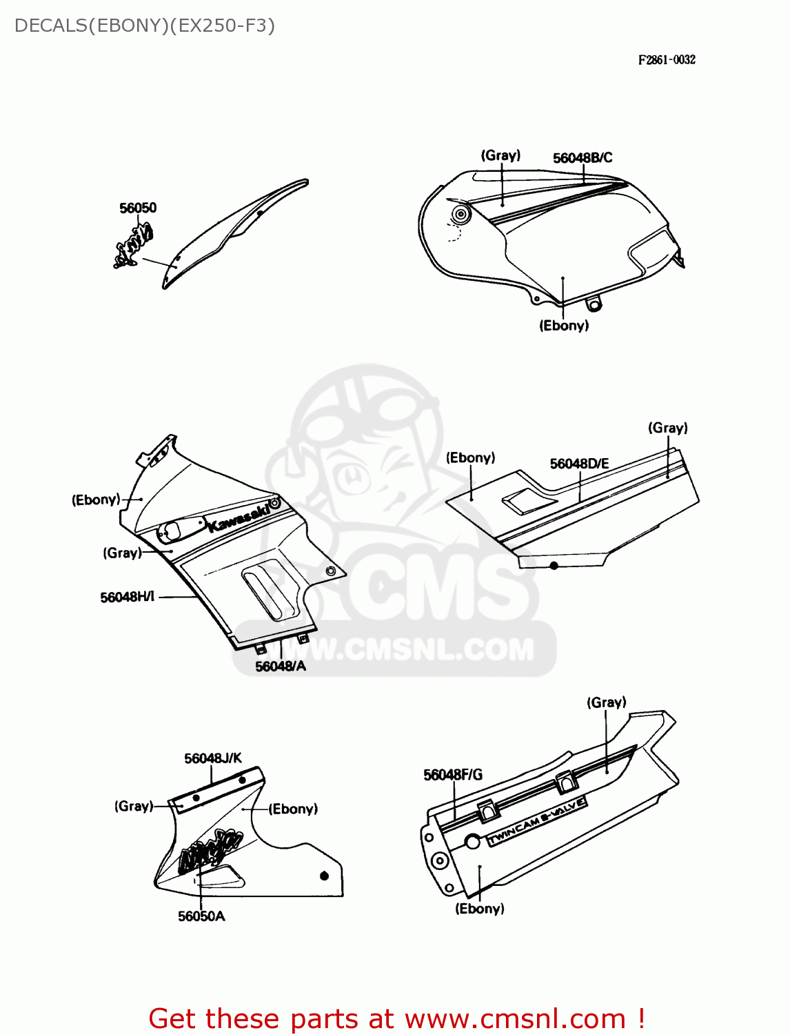 DECALS(EBONY)(EX250-F3) EX250F3 NINJA 250R 1989 USA CALIFORNIA CANADA