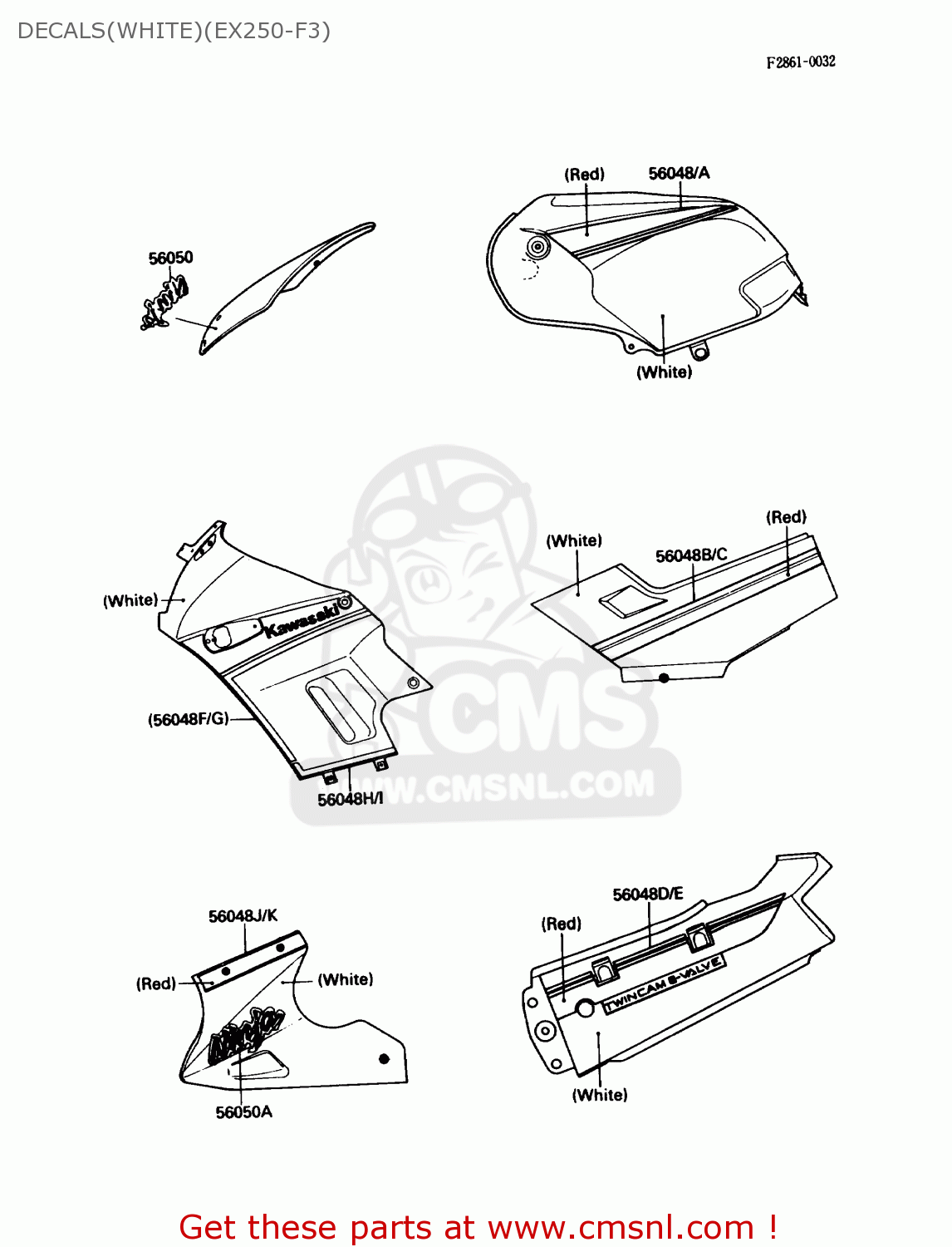 DECALS(WHITE)(EX250-F3) EX250F3 NINJA 250R 1989 USA CALIFORNIA CANADA