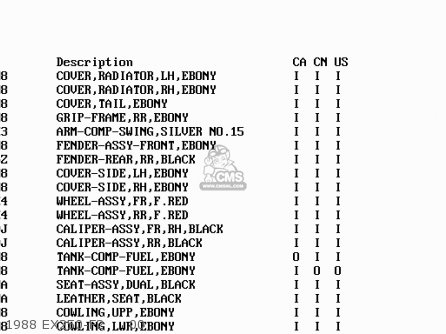 1988 EX250-F2     00 - EX250F3 NINJA 250R 1989 USA CALIFORNIA CANADA