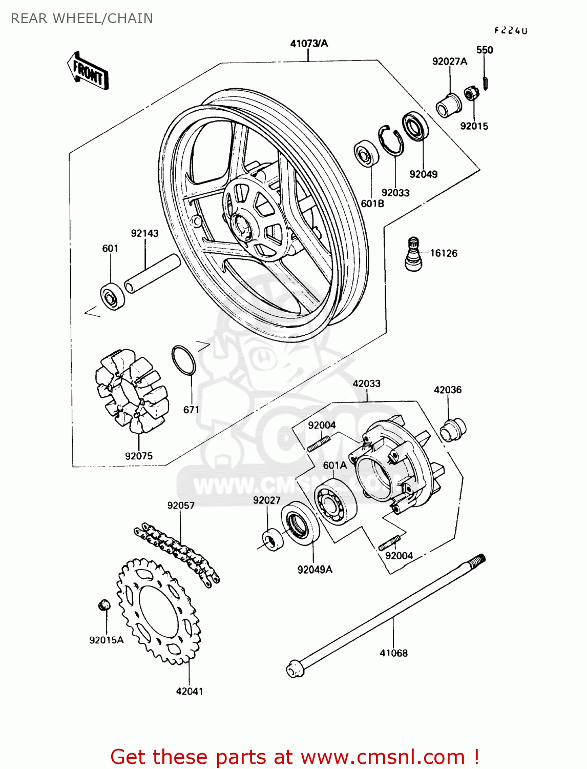 REAR WHEEL/CHAIN EX250F4 NINJA 250R 1990 USA CALIFORNIA CANADA
