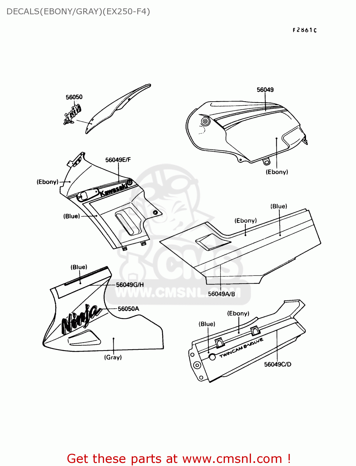 DECALS(EBONY/GRAY)(EX250-F4) EX250F4 NINJA 250R 1990 USA CALIFORNIA CANADA