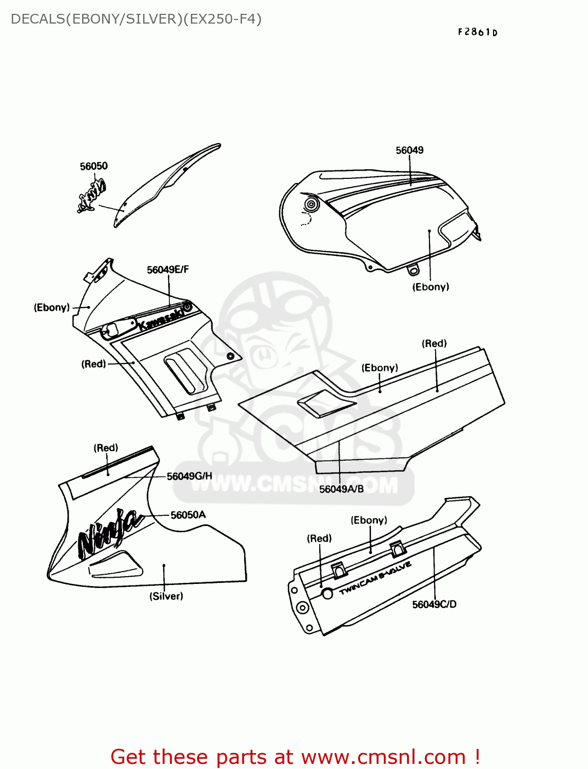 DECALS(EBONY/SILVER)(EX250-F4) EX250F4 NINJA 250R 1990 USA CALIFORNIA CANADA