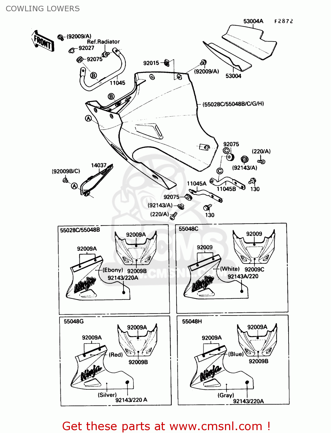 COWLING LOWERS EX250F4 NINJA 250R 1990 USA CALIFORNIA CANADA