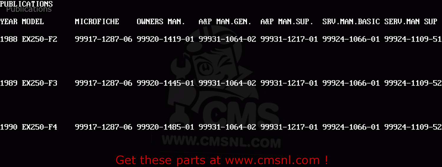 Publications EX250F4 NINJA 250R 1990 USA CALIFORNIA CANADA