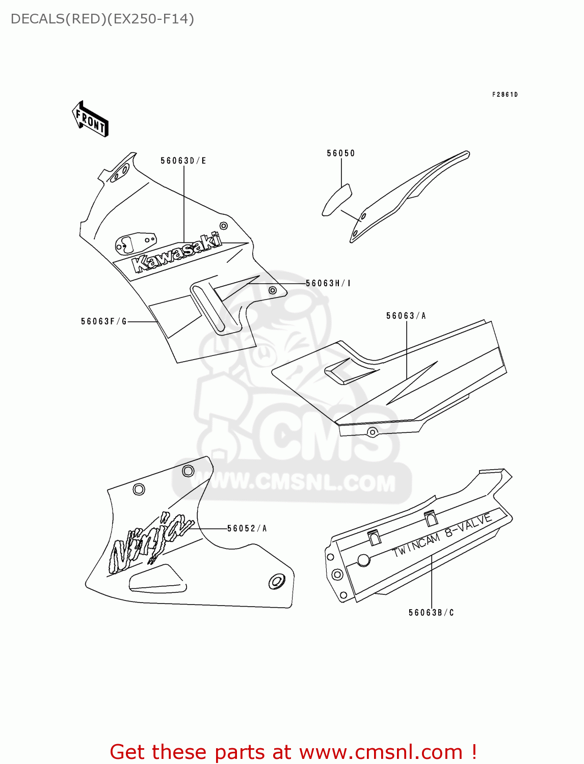 DECALS(RED)(EX250-F14) EX250F4 NINJA 250R 2000 USA CALIFORNIA