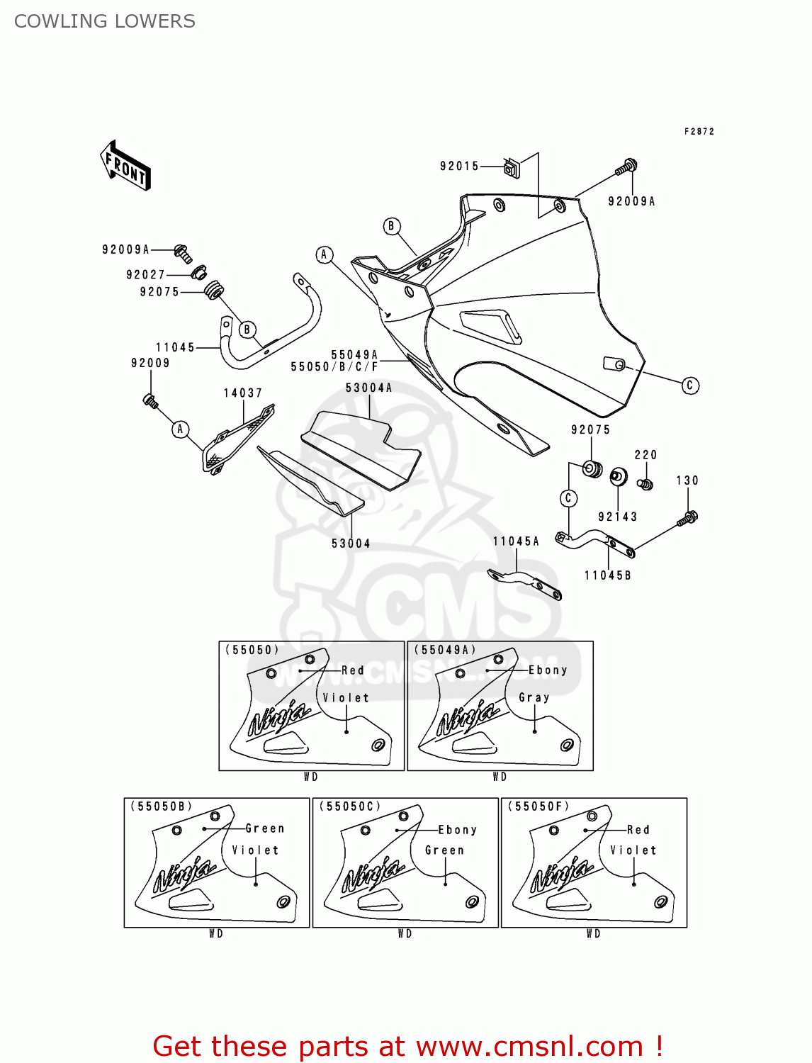 COWLING LOWERS EX250F4 NINJA 250R 2000 USA CALIFORNIA