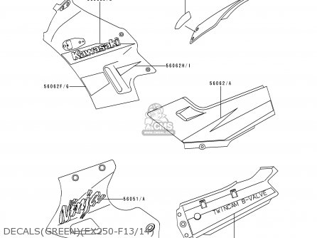 DECALS(GREEN)(EX250-F13/14) - EX250F4 NINJA 250R 2000 USA CALIFORNIA