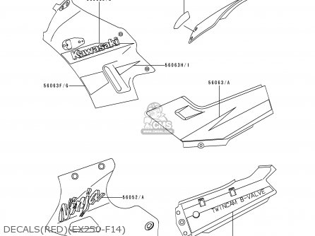 DECALS(RED)(EX250-F14) - EX250F4 NINJA 250R 2000 USA CALIFORNIA