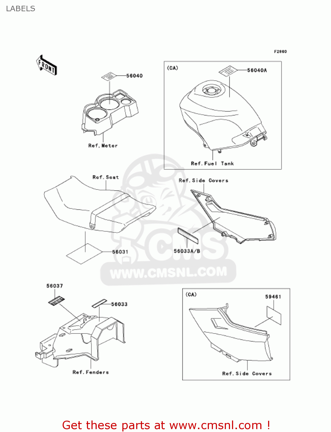 LABELS EX250F6F NINJA 250R 2006 USA CALIFORNIA