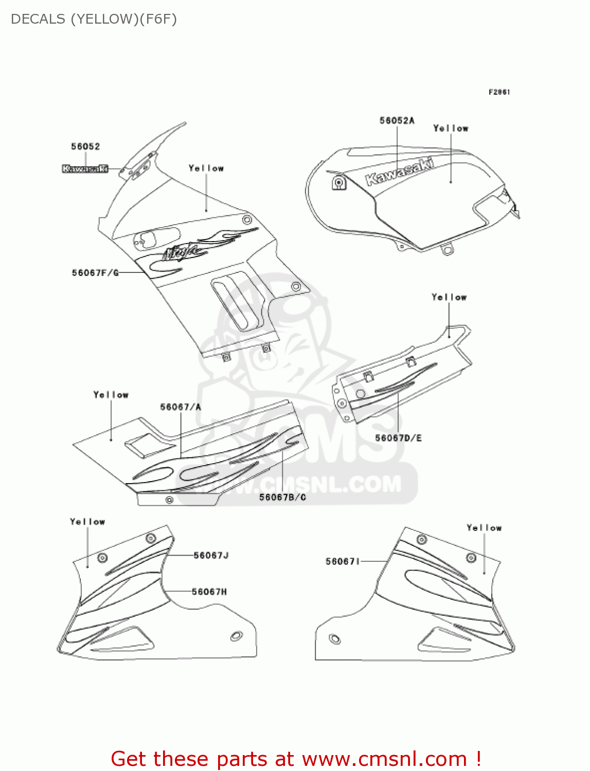 DECALS (YELLOW)(F6F) EX250F6F NINJA 250R 2006 USA CALIFORNIA