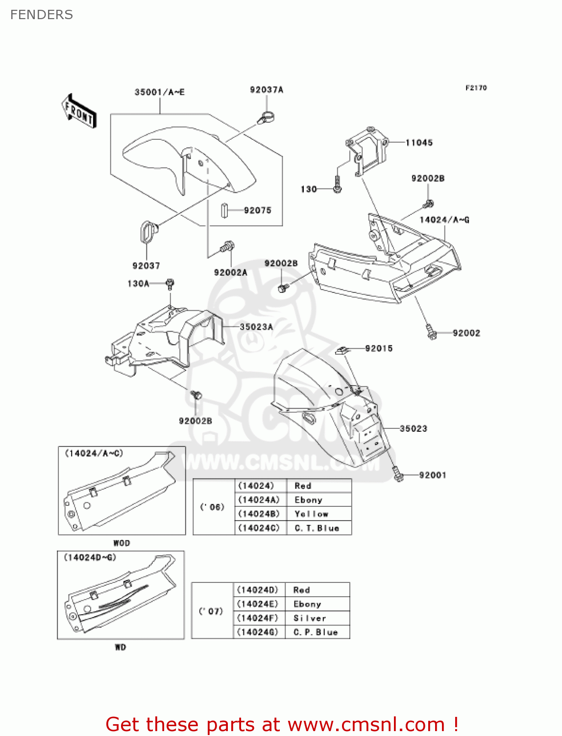 FENDERS EX250F6F NINJA 250R 2006 USA CALIFORNIA