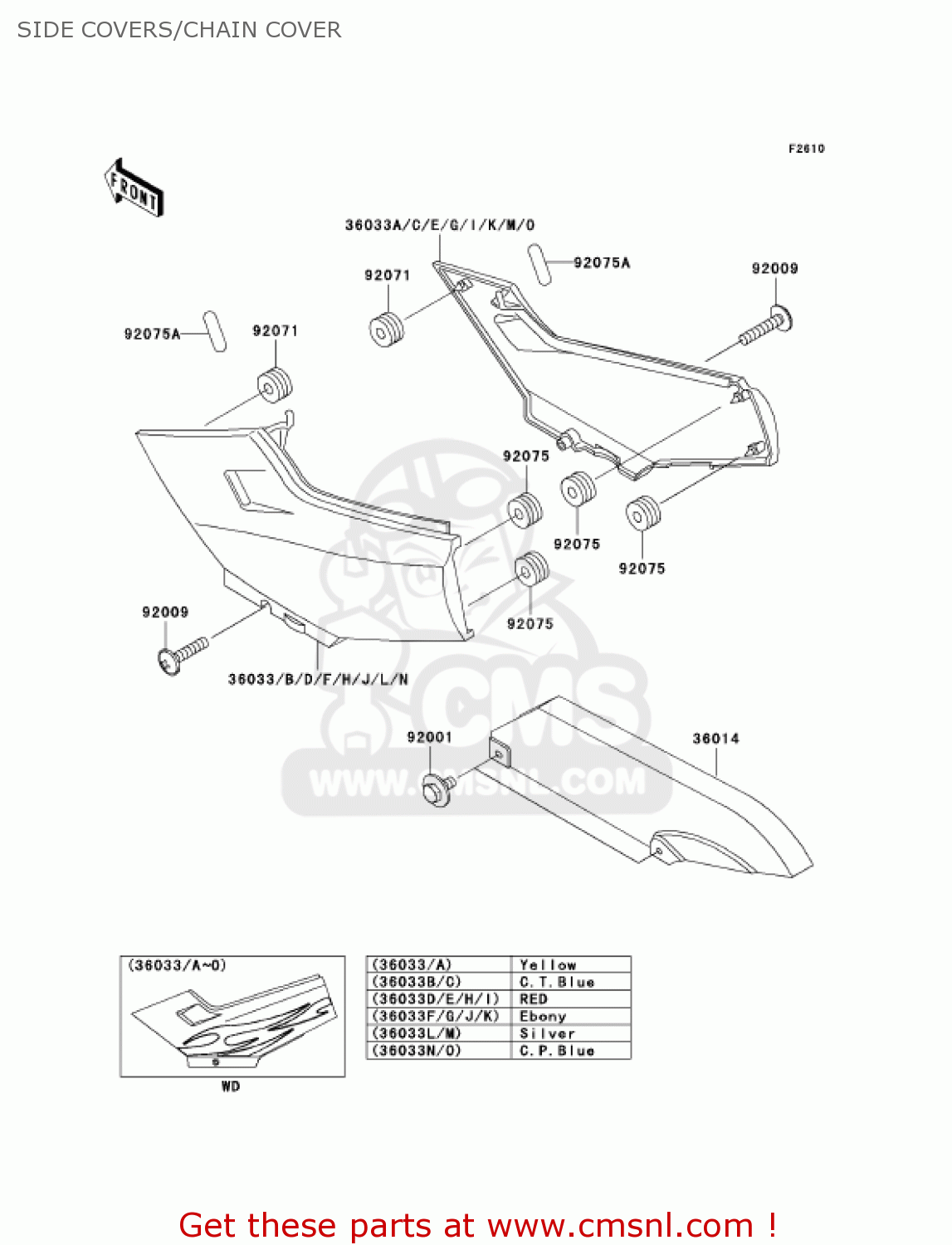 SIDE COVERS/CHAIN COVER EX250F6F NINJA 250R 2006 USA CALIFORNIA