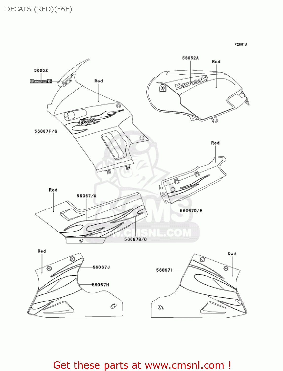 DECALS (RED)(F6F) EX250F6F NINJA 250R 2006 USA CALIFORNIA