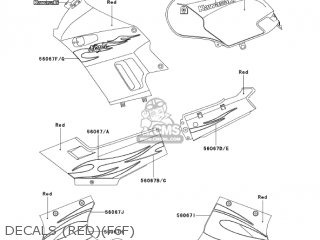 DECALS (RED)(F6F) - EX250F6F NINJA 250R 2006 USA CALIFORNIA