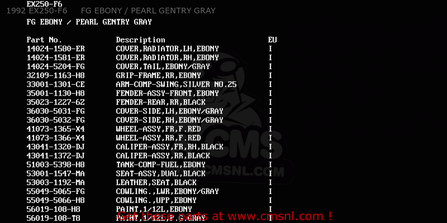 1992 EX250-F6     FG EBONY / PEARL GENTRY GRAY EX250F7 GPX250R 1993 UNITED KINGDOM
