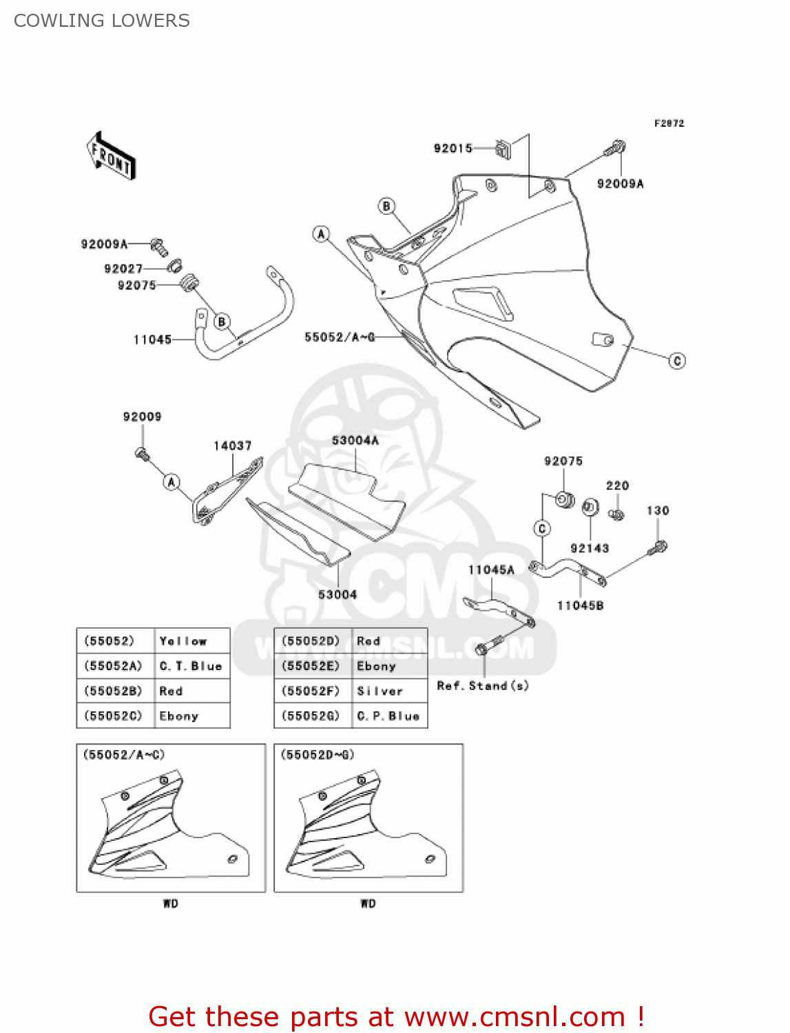 COWLING LOWERS EX250F7F NINJA 250R 2007 USA CALIFORNIA