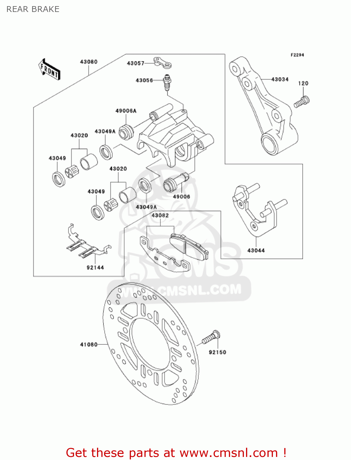REAR BRAKE EX250F7F NINJA 250R 2007 USA CALIFORNIA