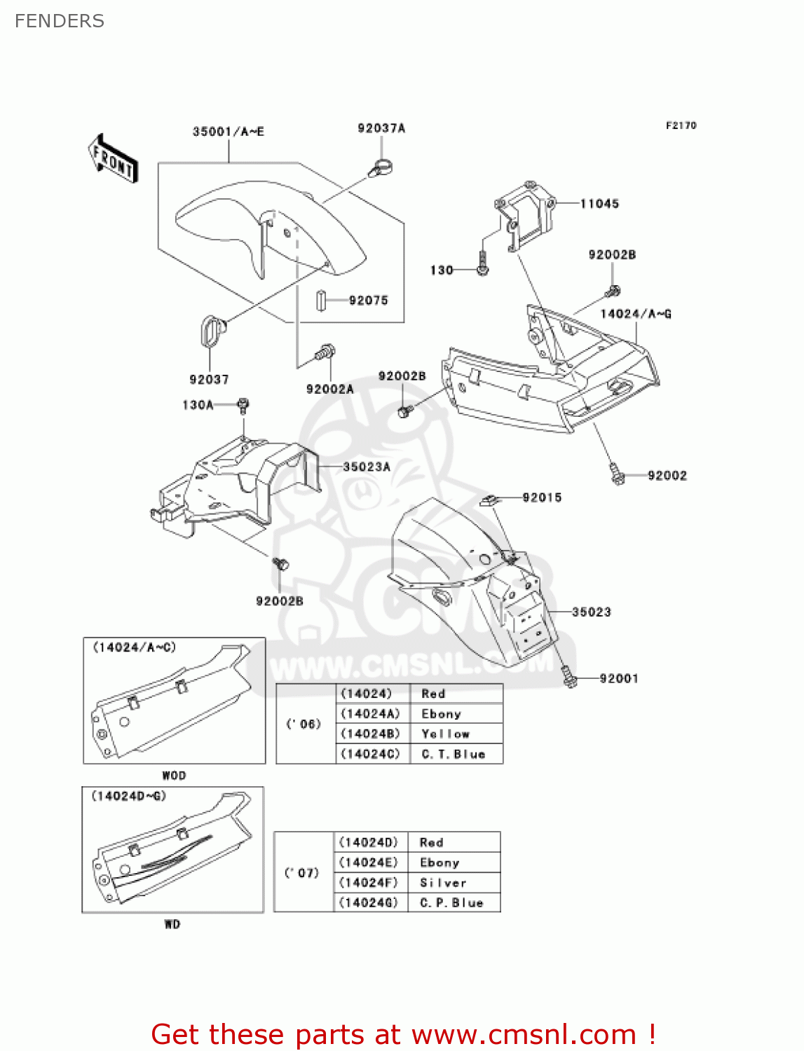 FENDERS EX250F7F NINJA 250R 2007 USA CALIFORNIA