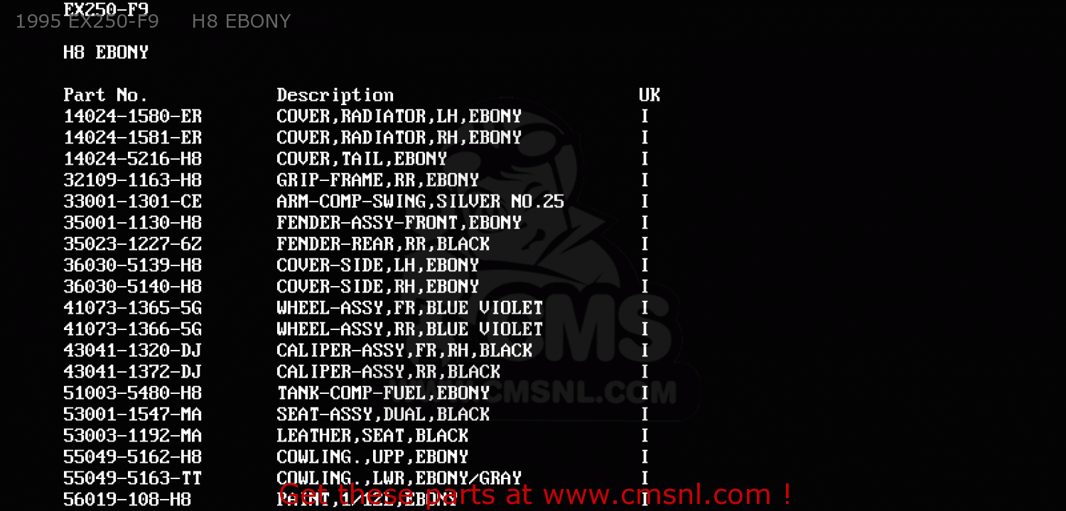 1995 EX250-F9     H8 EBONY EX250F8 GPX250R 1994 UNITED KINGDOM