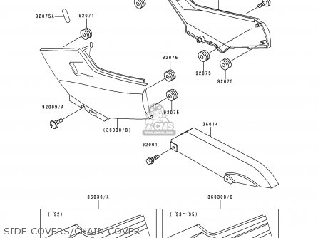SIDE COVERS/CHAIN COVER - EX250F8 NINJA 250R 1994 USA CALIFORNIA CANADA