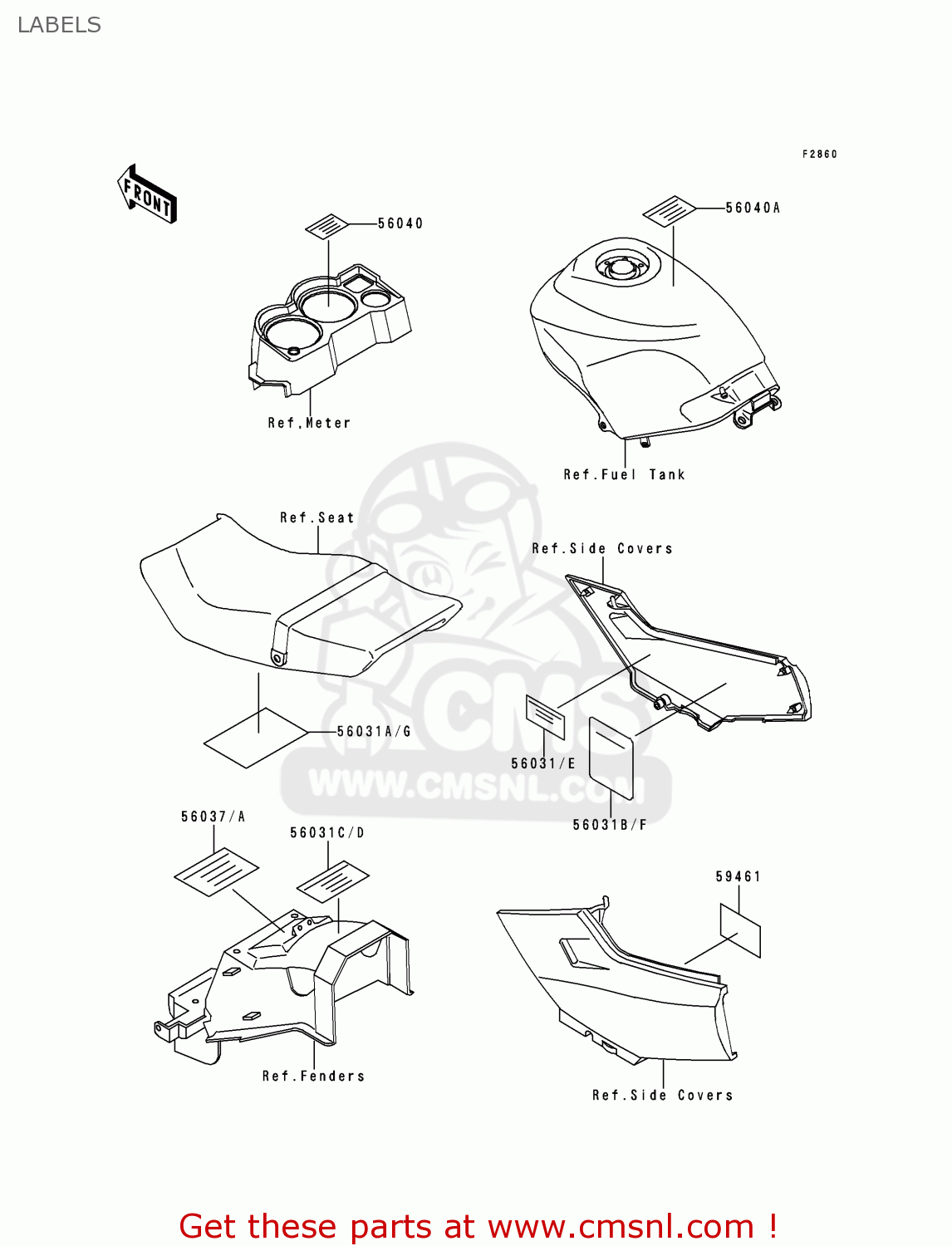 LABELS EX250F9 NINJA 250R 1995 USA CALIFORNIA CANADA