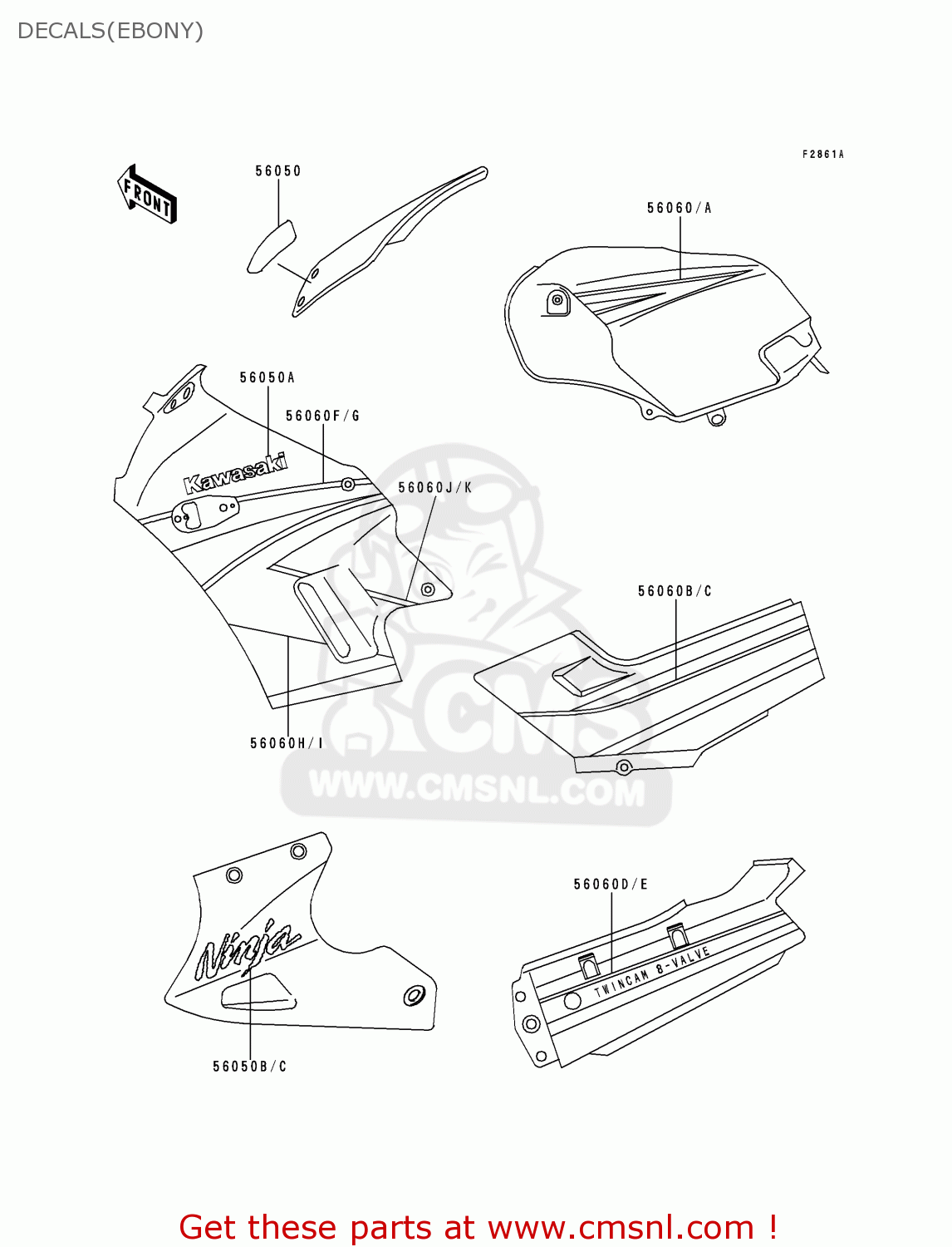 DECALS(EBONY) EX250F9 NINJA 250R 1995 USA CALIFORNIA CANADA