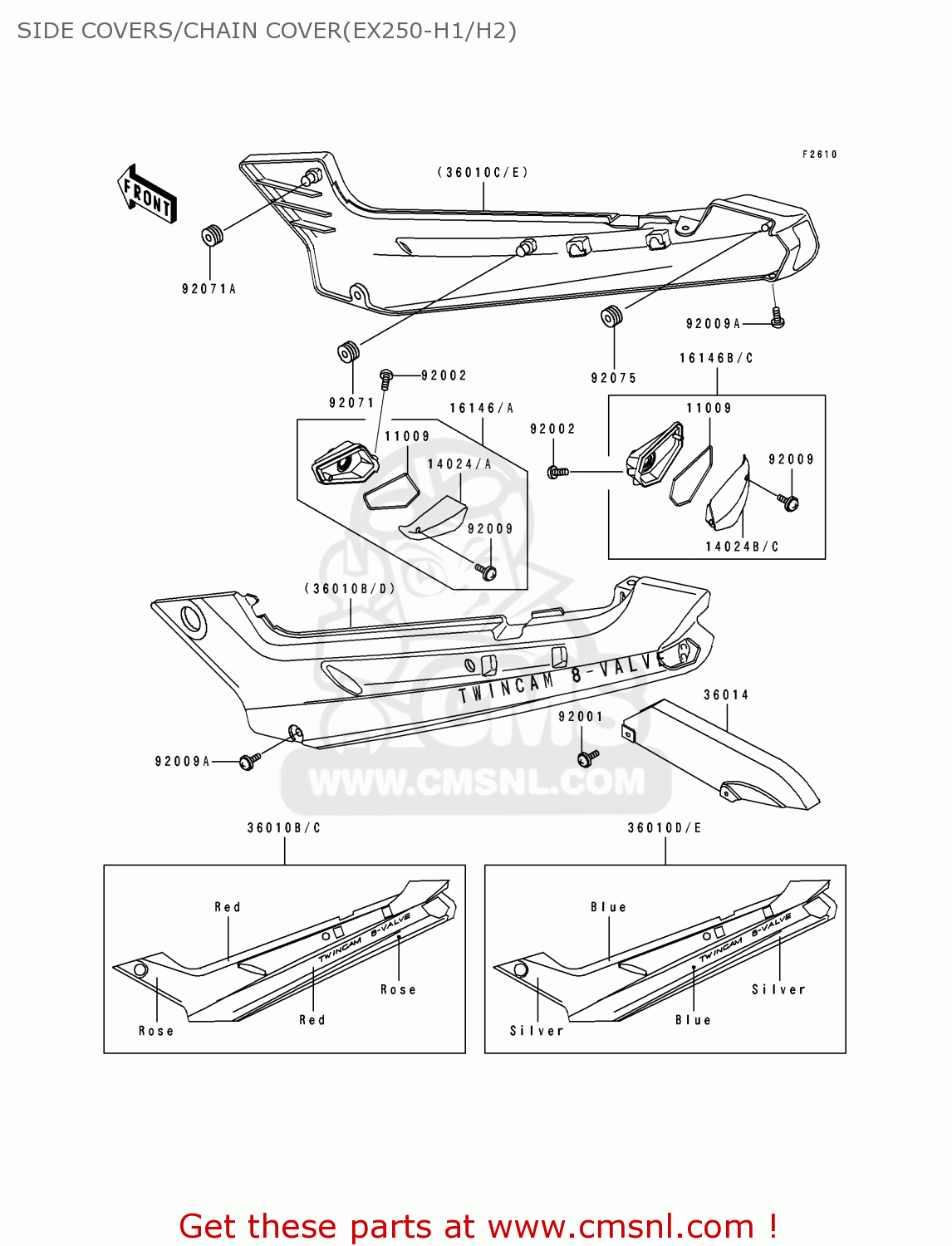 SIDE COVERS/CHAIN COVER(EX250-H1/H2) EX250H1 ZZR250 1990 EUROPE UK AR GR NR ST