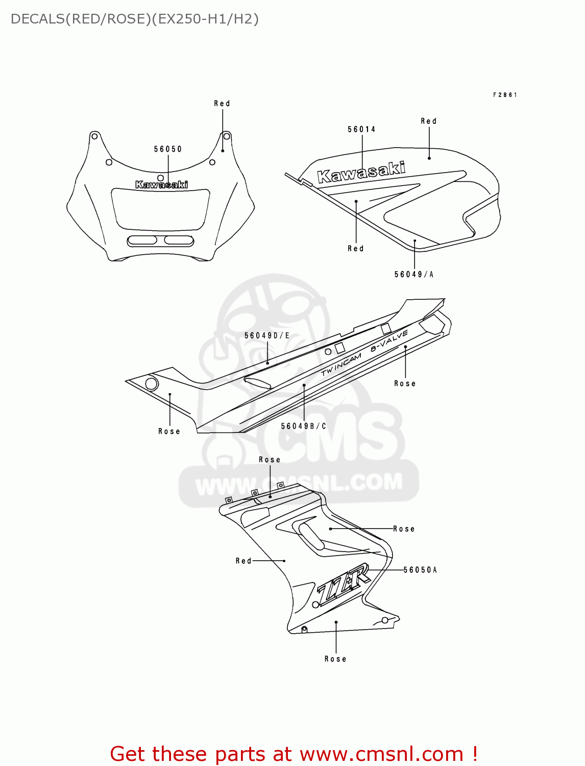 DECALS(RED/ROSE)(EX250-H1/H2) EX250H1 ZZR250 1990 EUROPE UK AR GR NR ST