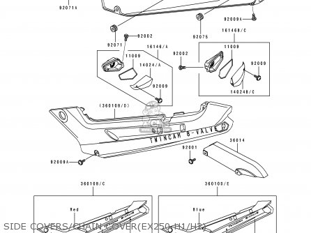 SIDE COVERS/CHAIN COVER(EX250-H1/H2) - EX250H1 ZZR250 1990 EUROPE UK AR GR NR ST