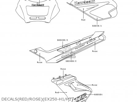DECALS(RED/ROSE)(EX250-H1/H2) - EX250H1 ZZR250 1990 EUROPE UK AR GR NR ST
