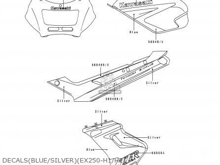 DECALS(BLUE/SILVER)(EX250-H1/H2) - EX250H1 ZZR250 1990 EUROPE UK AR GR NR ST