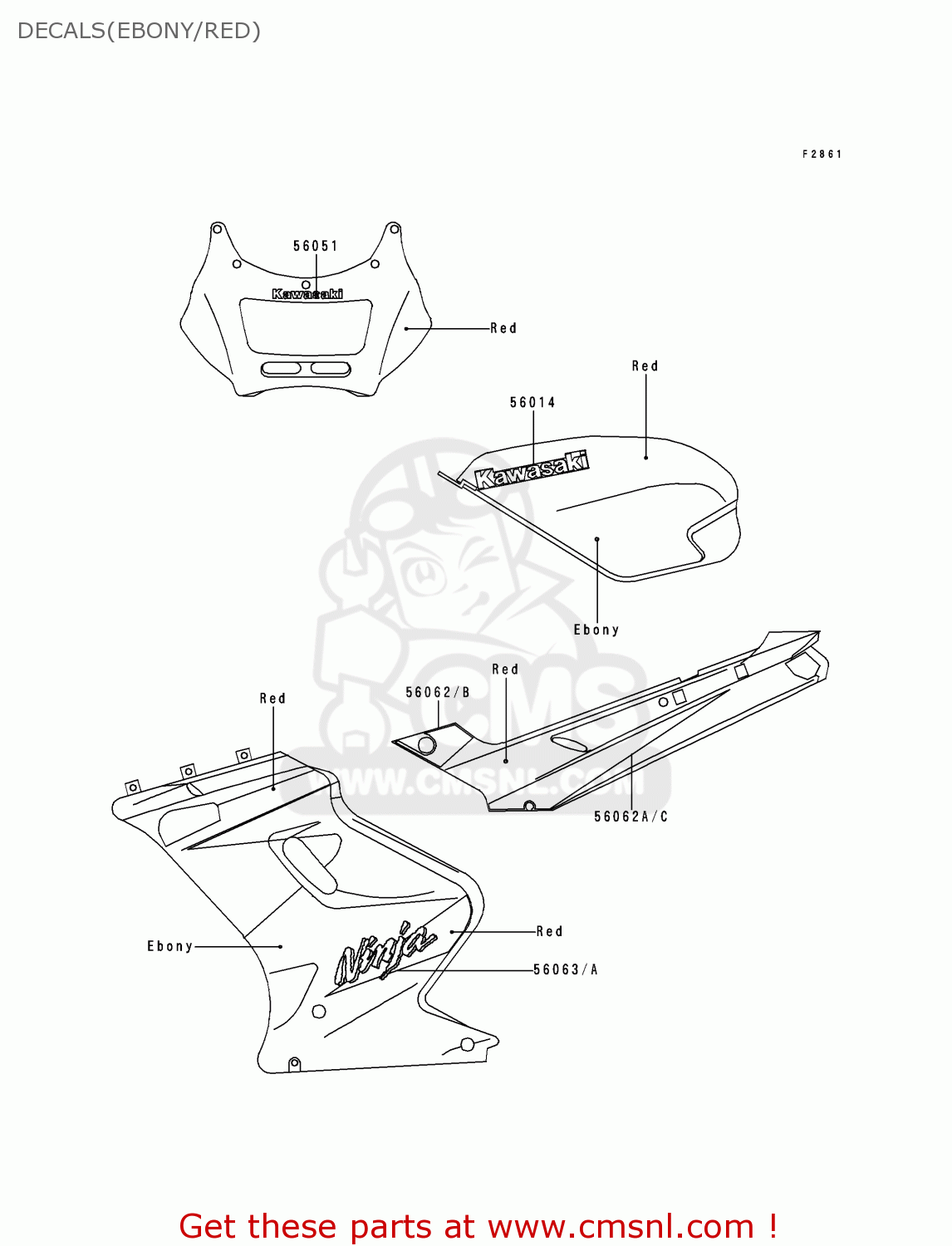 DECALS(EBONY/RED) EX250H11 NINJA 250R 2000 CANADA