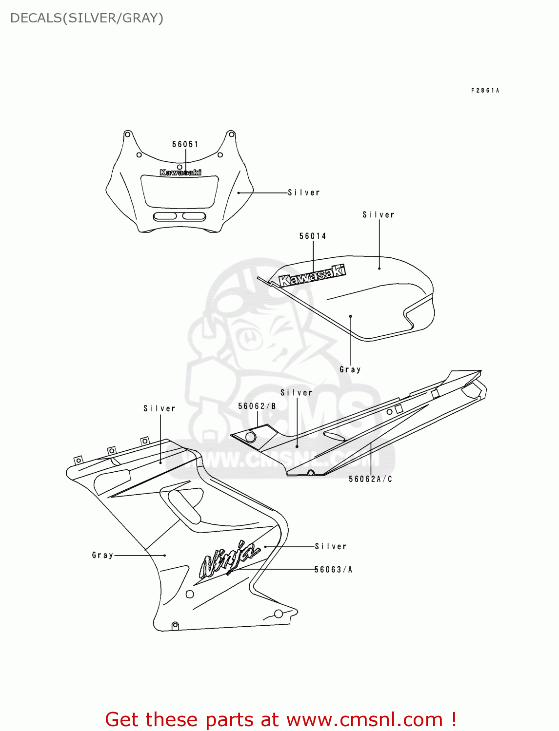 DECALS(SILVER/GRAY) EX250H11 NINJA 250R 2000 CANADA