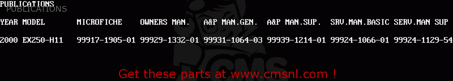 PUBLICATIONS EX250H11 NINJA 250R 2000 CANADA