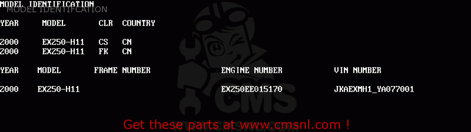 MODEL IDENTIFCATION EX250H11 NINJA 250R 2000 CANADA