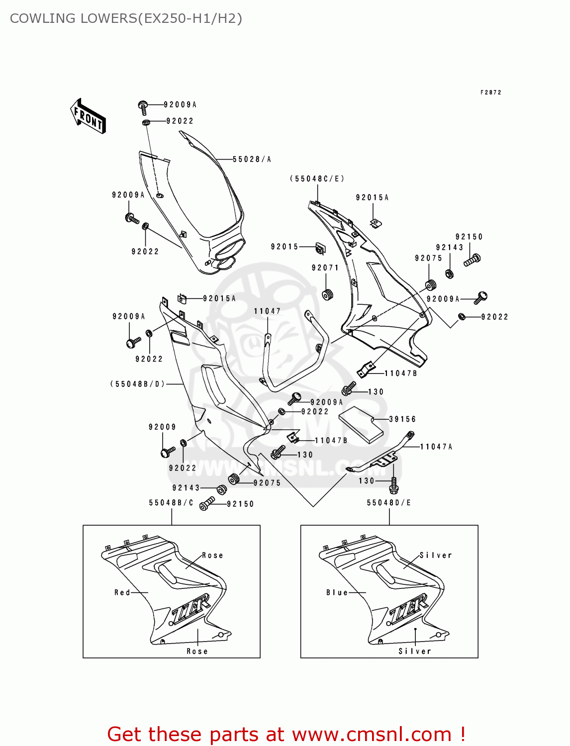 COWLING LOWERS(EX250-H1/H2) EX250H2 ZZR250 1991 EUROPE UK AR GR NR