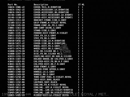 1993 EX250-H4     KA METALLIC VIOLET ROYAL / METALLIC EVENTI - EX250H2 ZZR250 1991 EUROPE UK AR GR NR