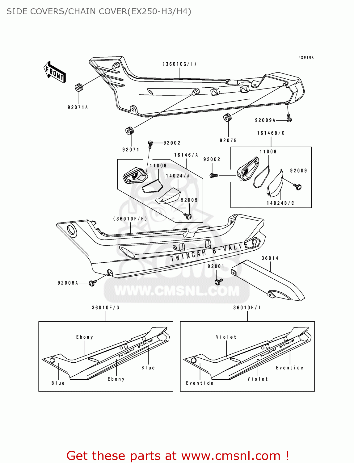 SIDE COVERS/CHAIN COVER(EX250-H3/H4) EX250H3 ZZR250 1992 EUROPE UK AR GR NR ST