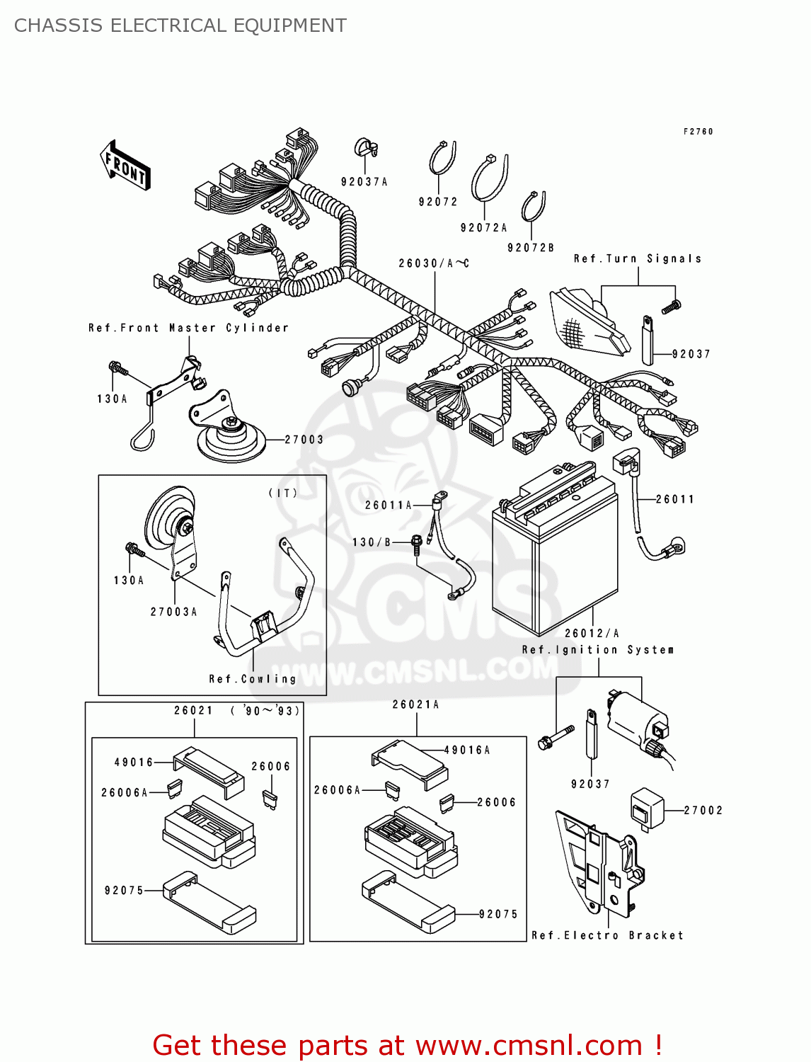 CHASSIS ELECTRICAL EQUIPMENT EX250H3 ZZR250 1992 EUROPE UK AR GR NR ST