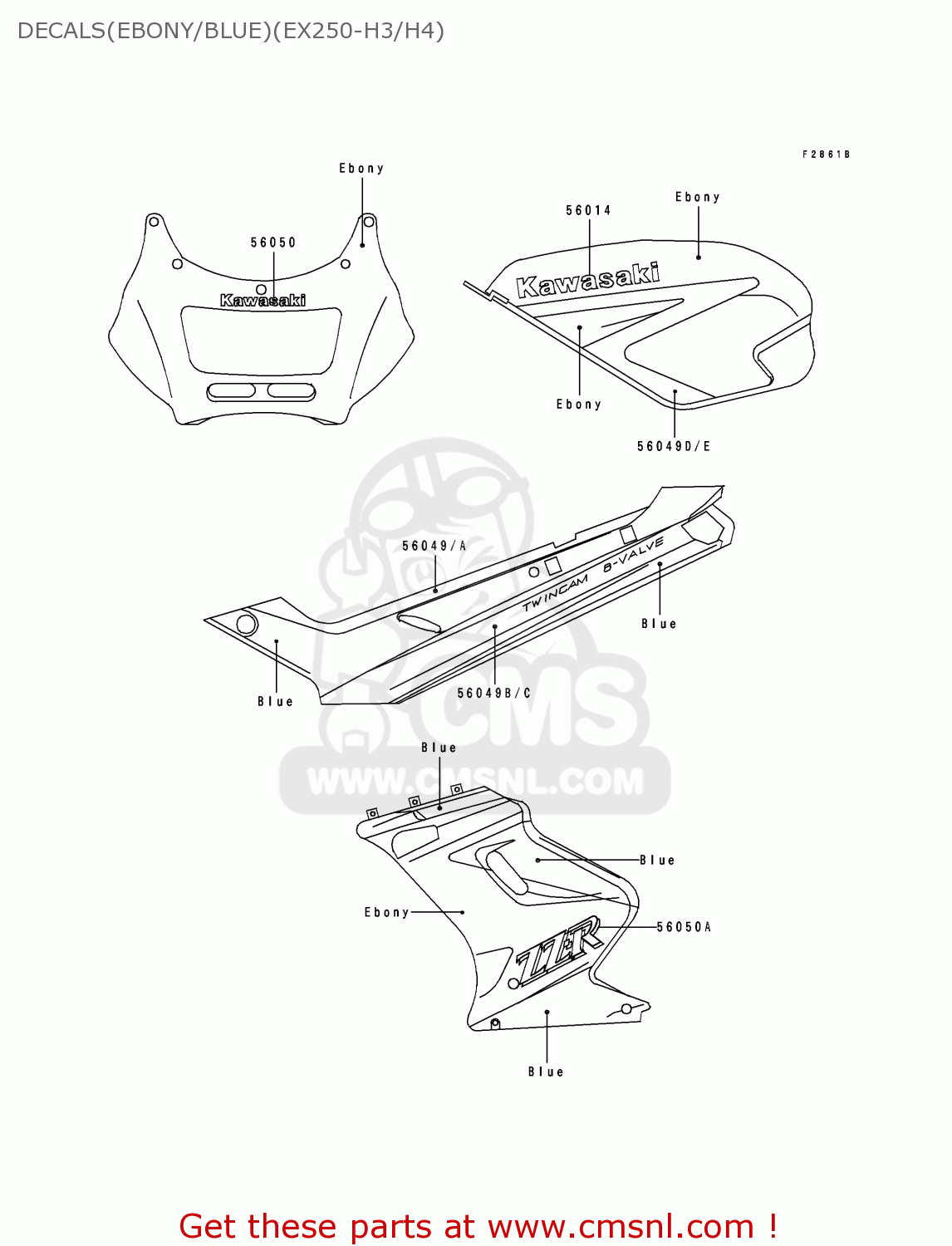 DECALS(EBONY/BLUE)(EX250-H3/H4) EX250H3 ZZR250 1992 EUROPE UK AR GR NR ST