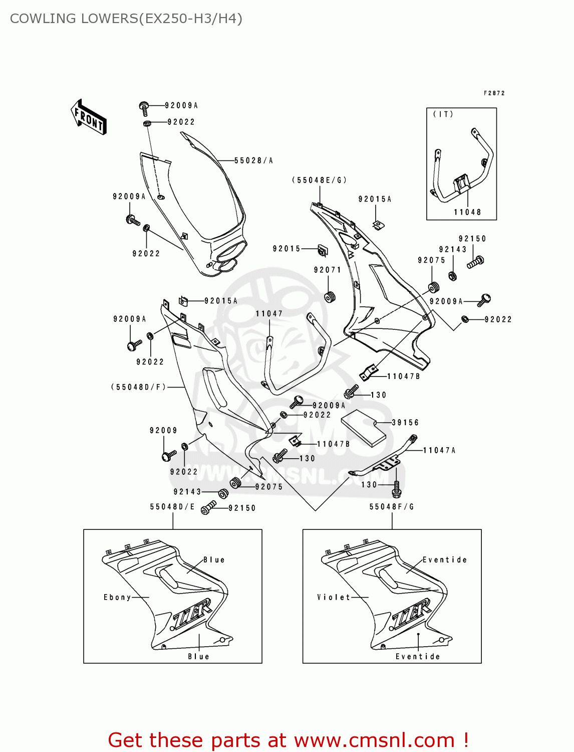 COWLING LOWERS(EX250-H3/H4) EX250H3 ZZR250 1992 EUROPE UK AR GR NR ST
