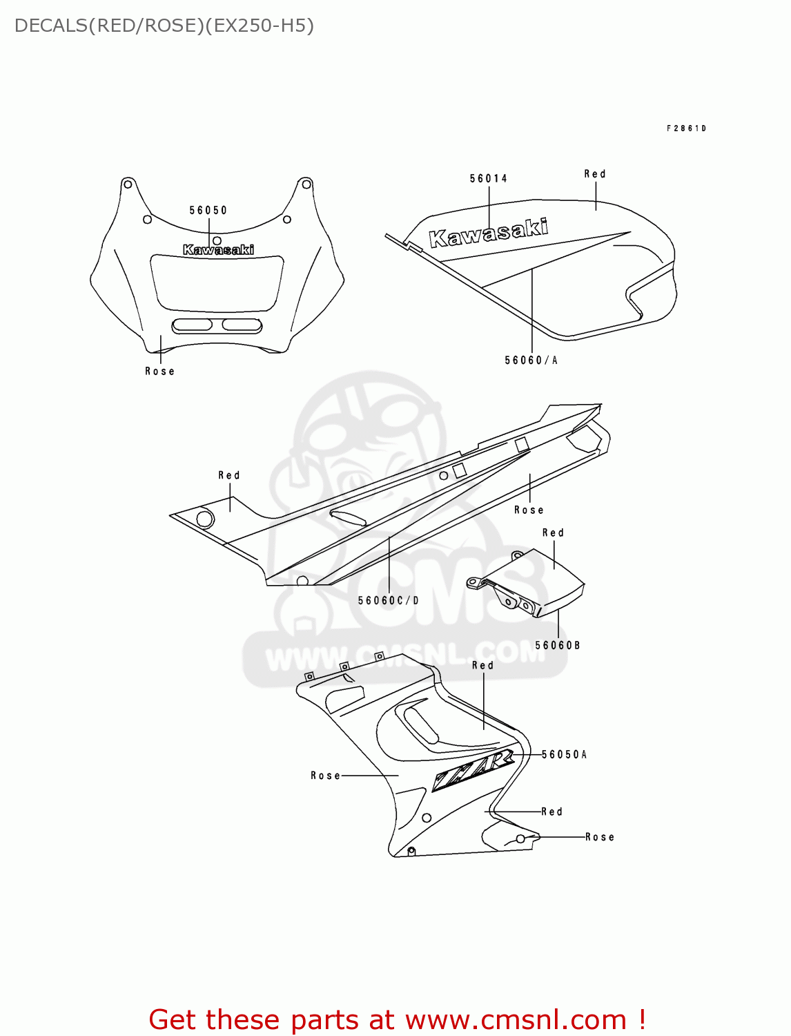 DECALS(RED/ROSE)(EX250-H5) EX250H5 ZZR250 1994 EUROPE NL AR GR IT